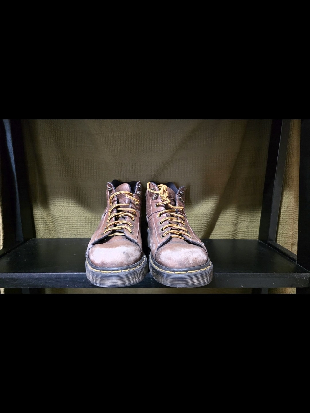 Dr. Martens Brown Leather Ankle Boots with Yellow Laces